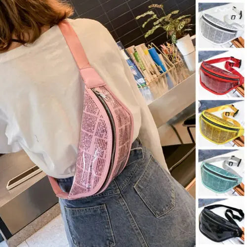 Women's Small Waist Bag PVC Bum Bag Lady Purse Phone Pouch Travel Waist Bag