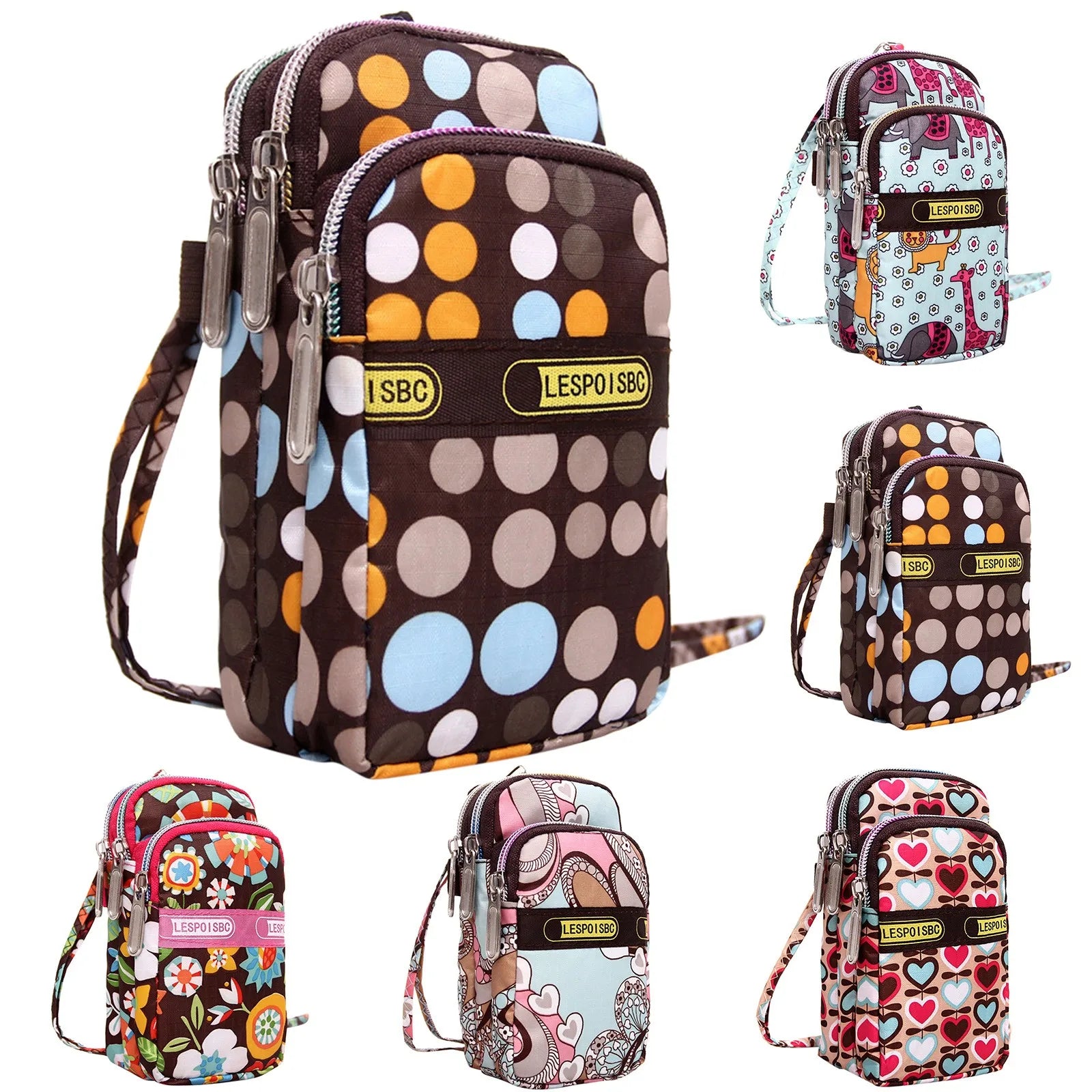 Waterproof Crossbody Wallet Phone Bag Nylon Zipper Cartoon Arm Bag