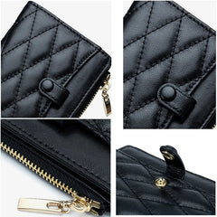 Women's Leather Short Wallet Diamond Lattice Purse Small Wallet
