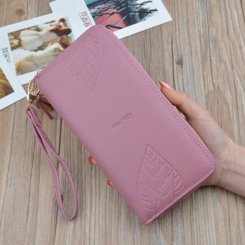 Leaf Print Women's Long Wallet & Wristband Purse