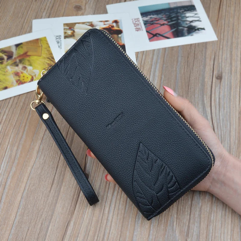 Leaf Print Women's Long Wallet & Wristband Purse
