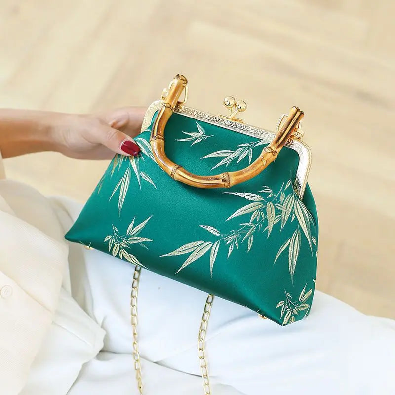 Vintage Wood Hand Bag Chain Women Shoulder Crossbody Bag