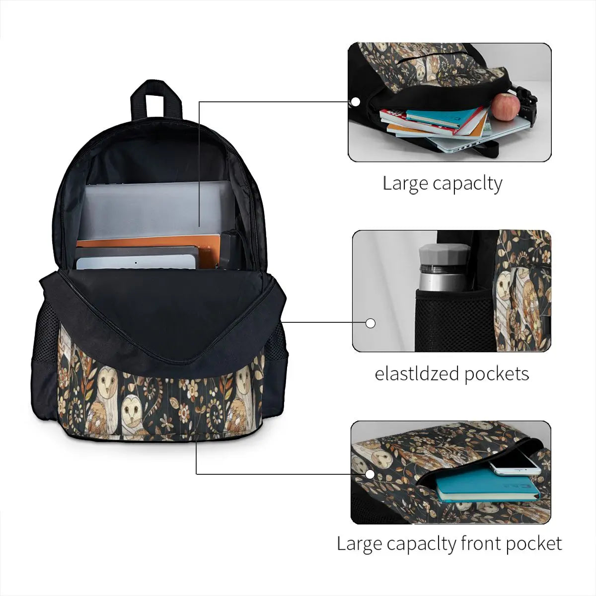 Wooden Wonderland Barn Owl Collage Backpacks
