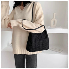 Striped Wool Knitted Shoulder Bag Bucket Tote Handbag