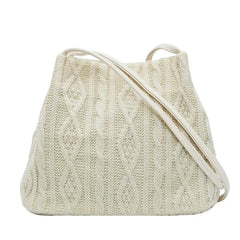Wool Knitted Women's Shoulder Bag Woven Striped Handbag Buckle Bucket Tote Bags