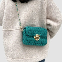 Handmade Wool Woven Shoulder Bag with Crochet Strap