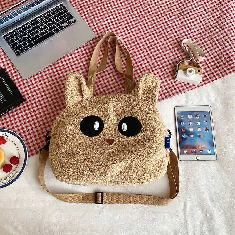Plush lamb handbag with large capacity