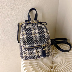 Wool Plaid Women Backpack Small Multifunction Shoulder Bags Lady Back Pack