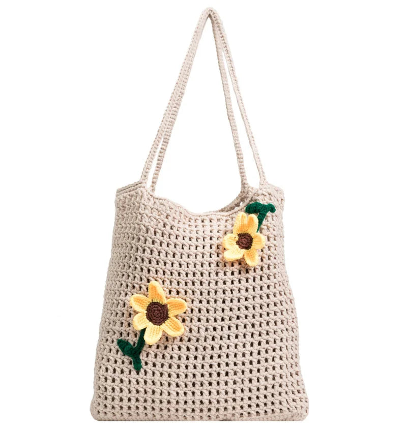 Wool Woven Bag Handbag Lovely Flower Women's Bag Knitted Shoulder Bag