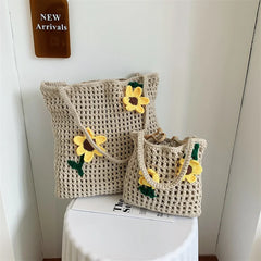 Wool Woven Bag Handbag Lovely Flower Women's Bag Knitted Shoulder Bag