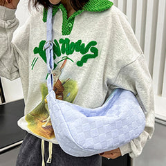 Large Plaid Tote Bag Adjustable Strap Soft Solid for Work