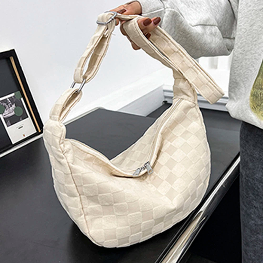 Plaid Woolen Cloth Messenger Bag Large Capacity Casual Tote Bag