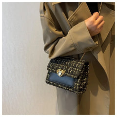 Woolen Crossbody Bags Rivet Lock Shoulder Bags For Women Small Square Handbag