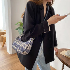 Plaid Crossbody Bag Underarm Zipper Shoulder Handbag