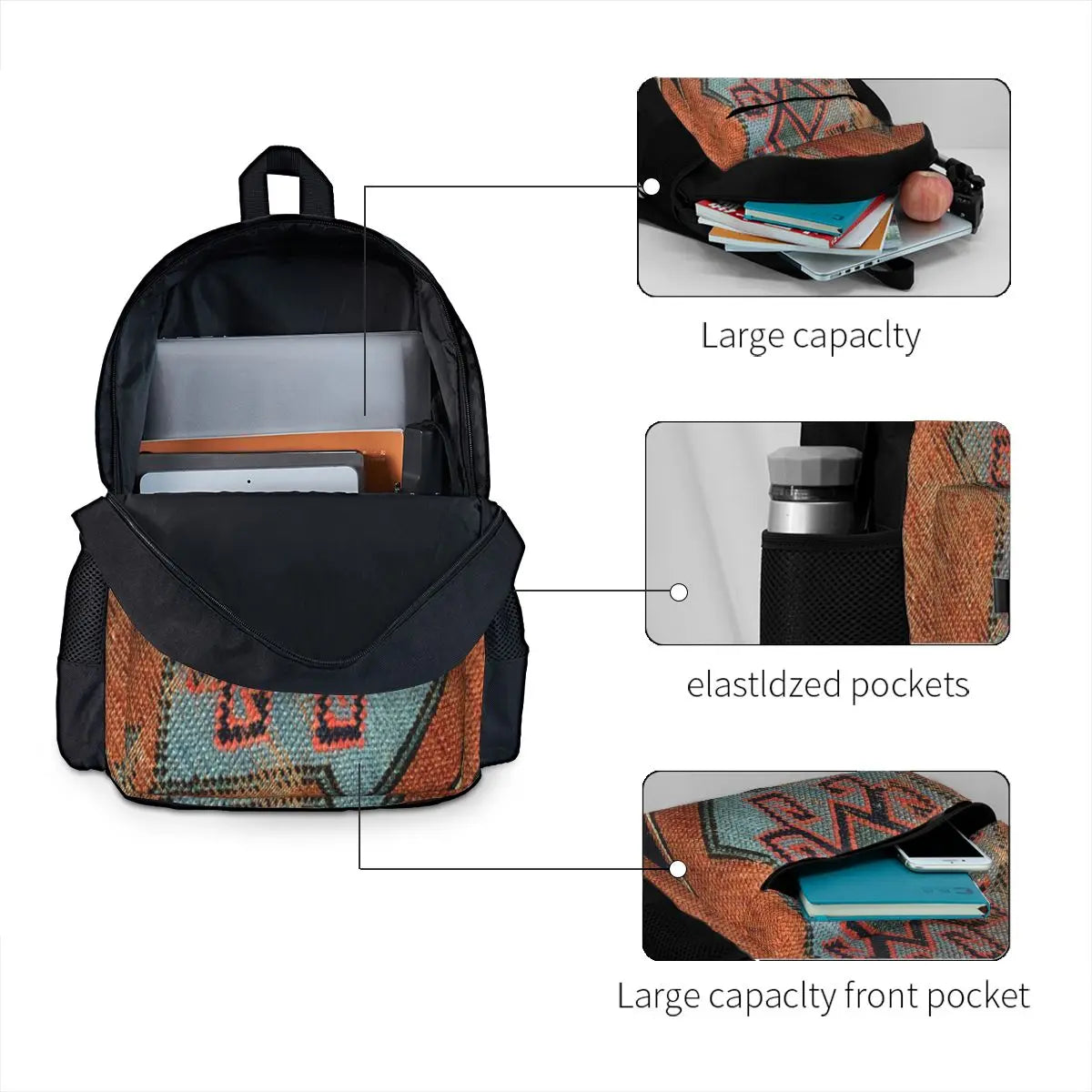 Kazak Carpet Weave Backpack for Men & Women