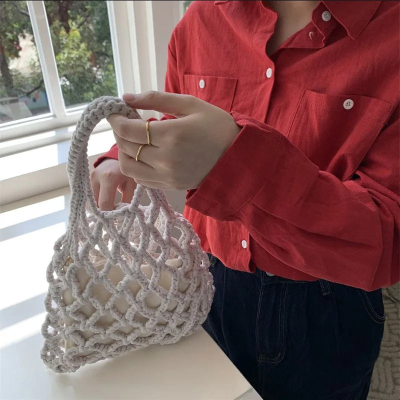 Woven Bag Women's Casual Portable Bucket Hollow Woven Bag Small Clutch