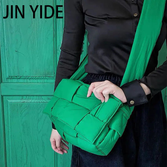 Cotton Women Shoulder Bag Padded Crossbody Space Square Handbag