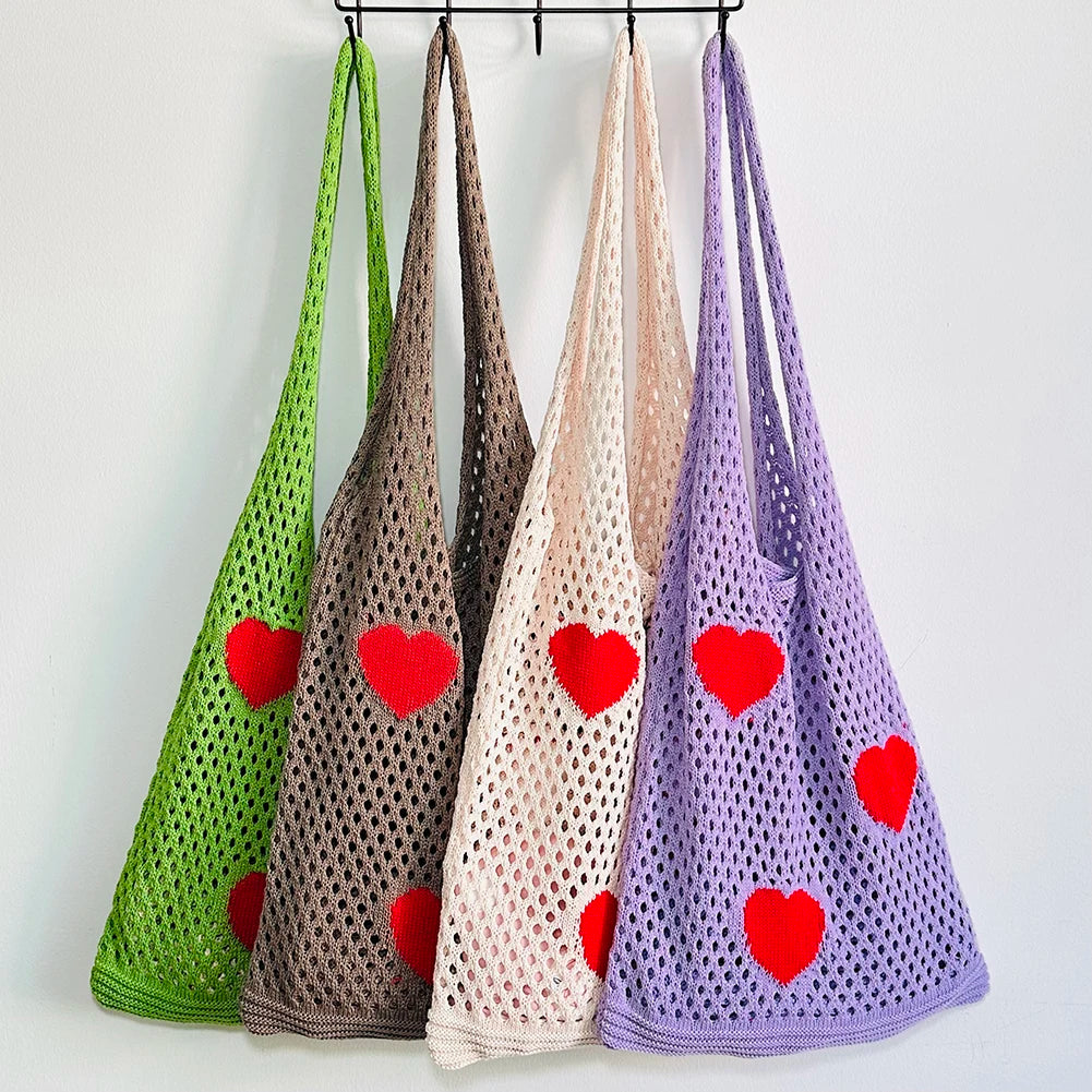 Large Capacity Woven Crochet Tote Bag Eco-Friendly Reusable Foldable for Women