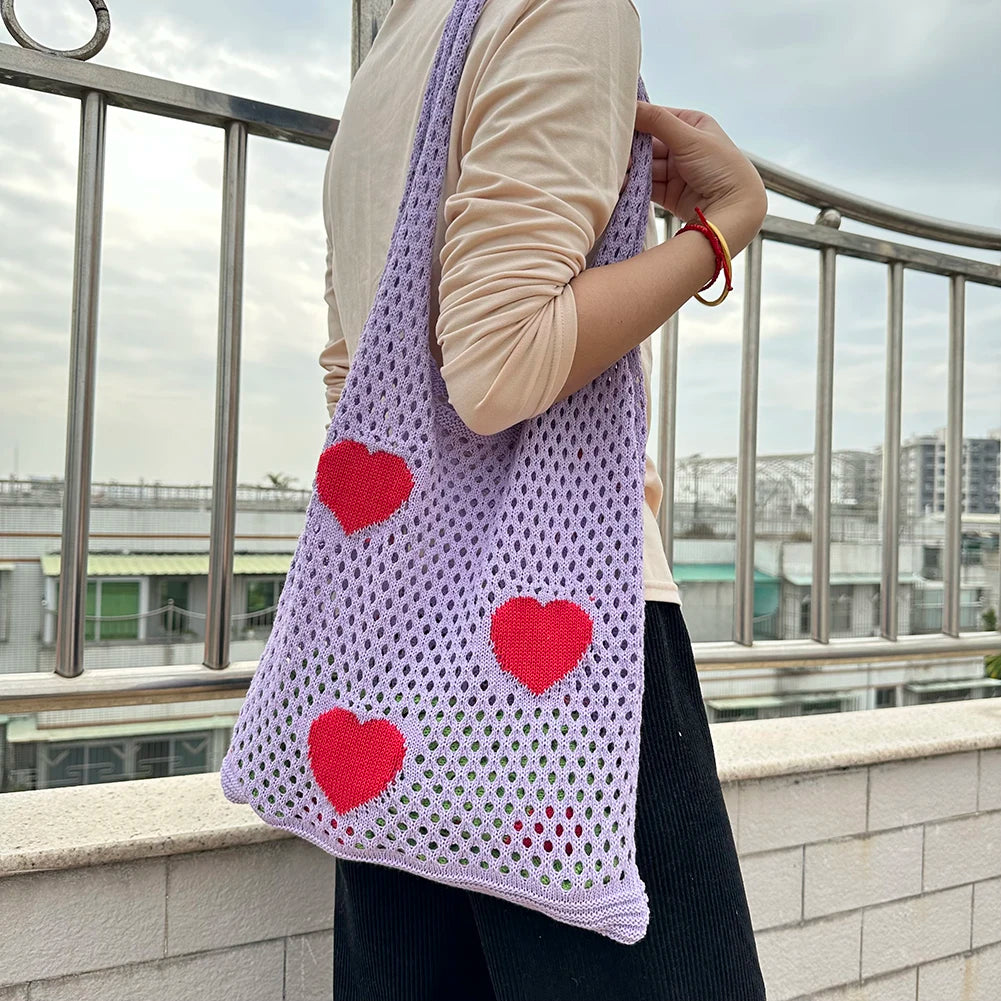 Large Capacity Woven Crochet Tote Bag Eco-Friendly Reusable Foldable for Women