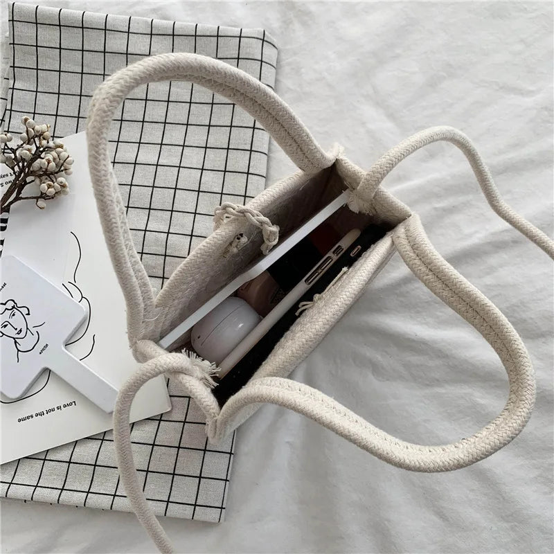 Cotton Crossbody Shoulder Bag for Women Small Beach Handbag