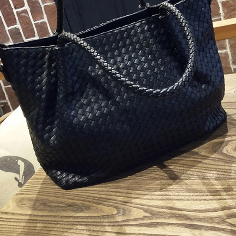 Woven Handbags Ladies Shoulder Bags Large Capacity Zippers Solid Colors