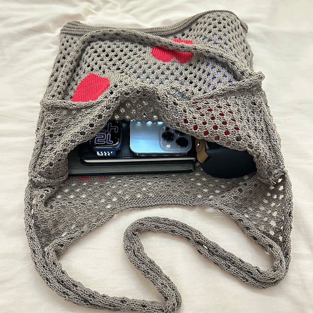 Large Capacity Woven Shoulder Bag Eco-Friendly Hollow Out for Women
