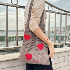 Large Capacity Woven Shoulder Bag Eco-Friendly Hollow Out for Women