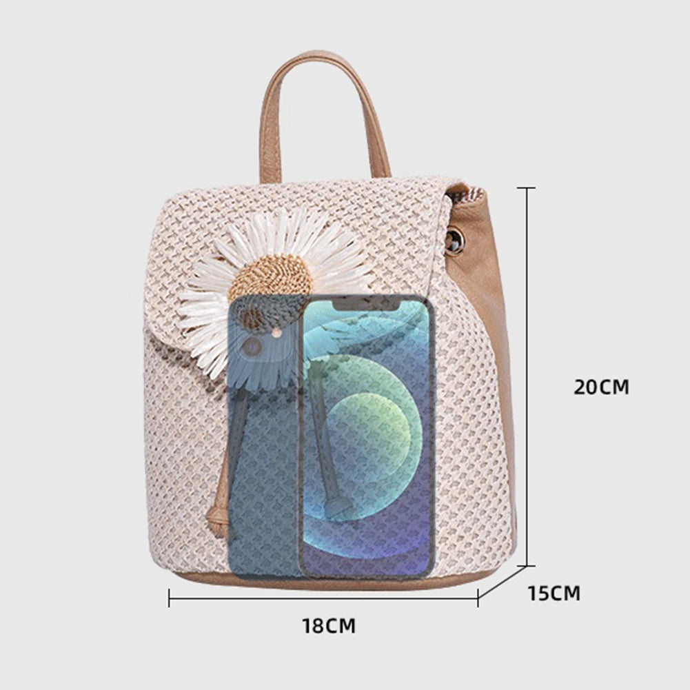 Straw Women Shoulder Backpack Bag Outdoor Travel