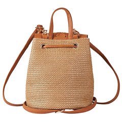 Straw Women Shoulder Backpack Bag Schoolbag Handbags for Outdoor Travel