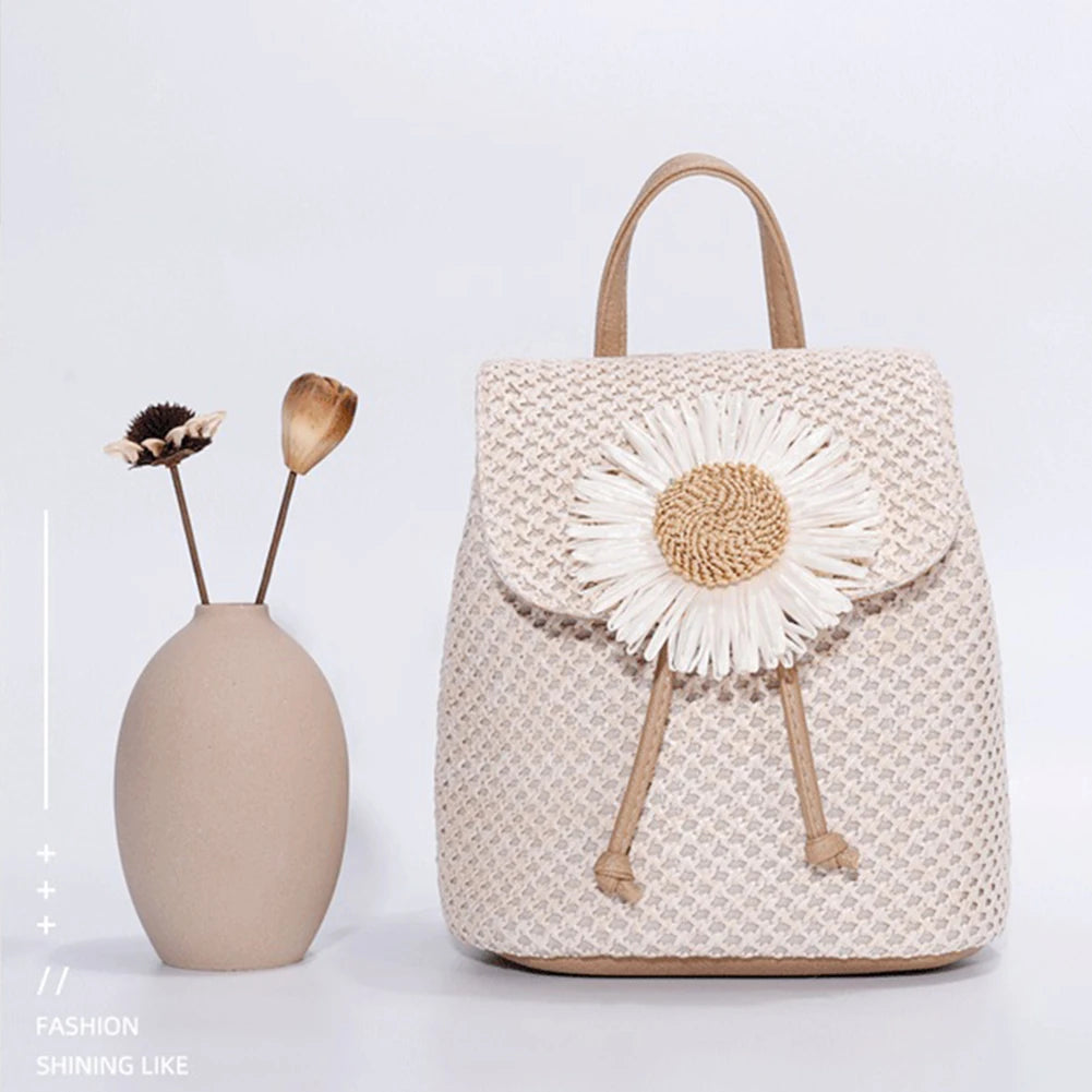Straw Women Shoulder Backpack Bag Outdoor Travel
