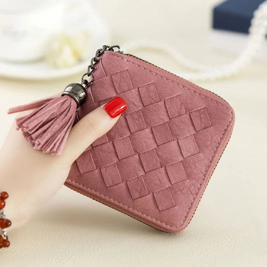 Women's Hand-woven Zipper Short Wallet