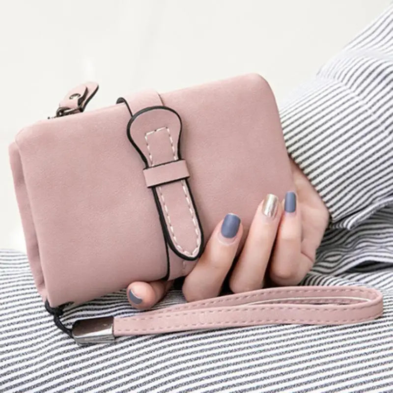 Short Nubuck Leather Wallet Drawstring Zipper Purse