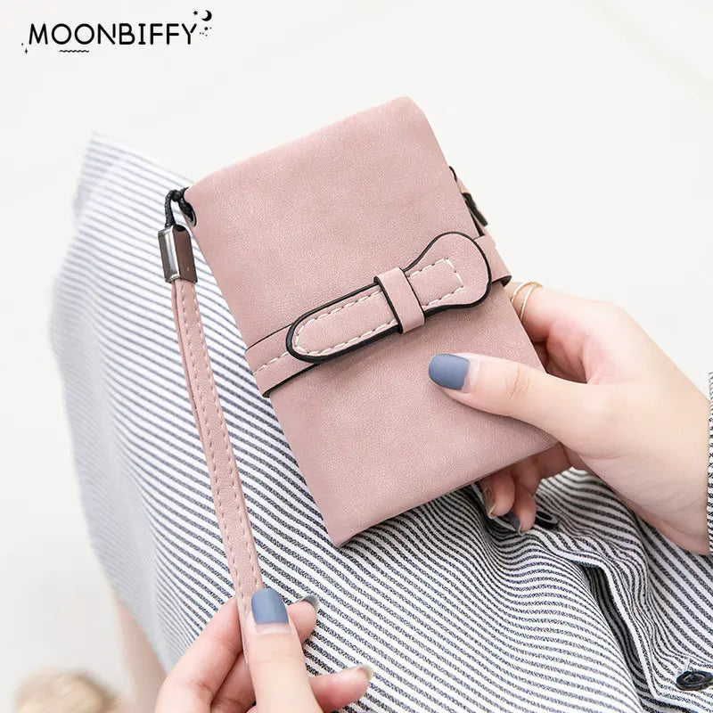 Short Nubuck Leather Wallet Drawstring Zipper Purse