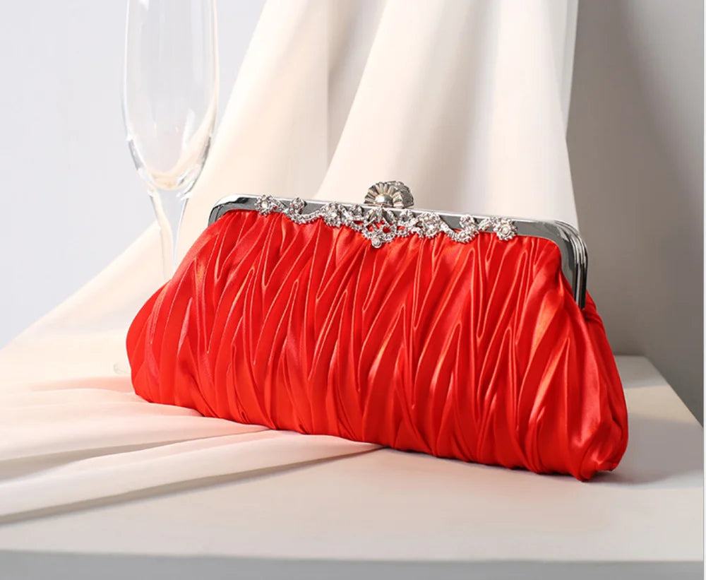 Pleated Clutch Purse Evening Bag Bridal Wedding Handbag