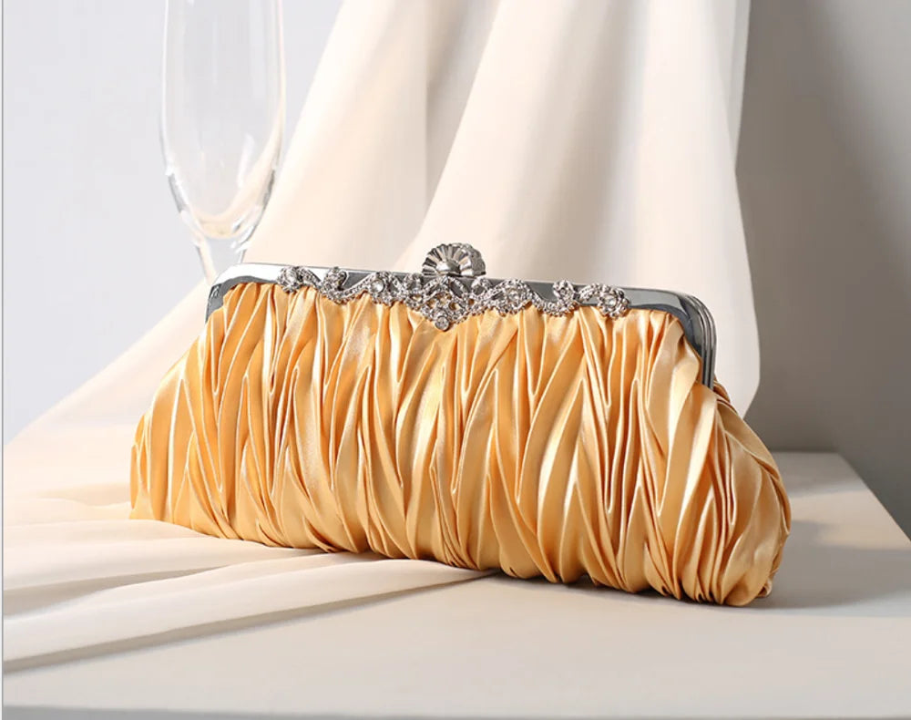 Pleated Clutch Purse Evening Bag Bridal Wedding Handbag