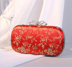 Silk Flower Evening Bag Metal Clutch Chain Shoulder Bag