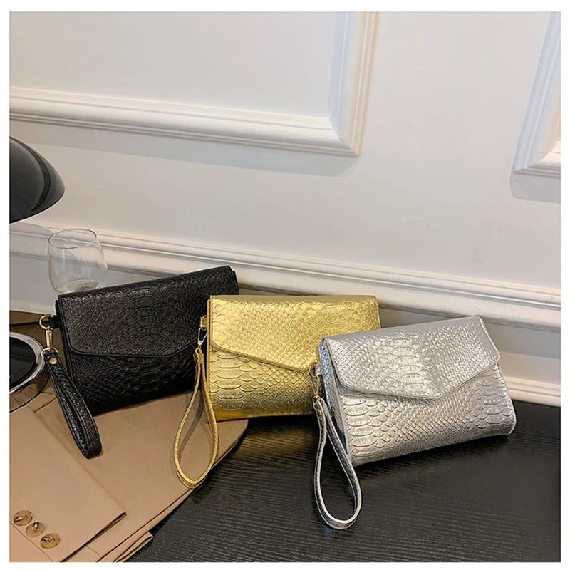 PU Leather Clutch Bags Women Snake Pattern Envelope Pouch Wallet