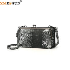 PU Leather Sequin Crossbody Clutch Clip Bag Snake Pattern Wallet
