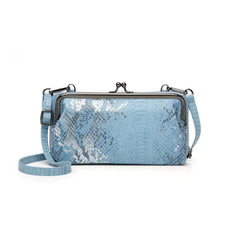 PU Leather Sequin Crossbody Clutch Clip Bag Snake Pattern Wallet