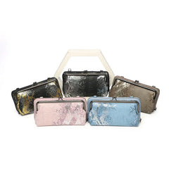 PU Leather Sequin Crossbody Clutch Clip Bag Snake Pattern Wallet