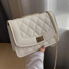 XSLING Embroidered Thread Shoulder Bags Rhombic Soft PU Leather Crossbody Bag