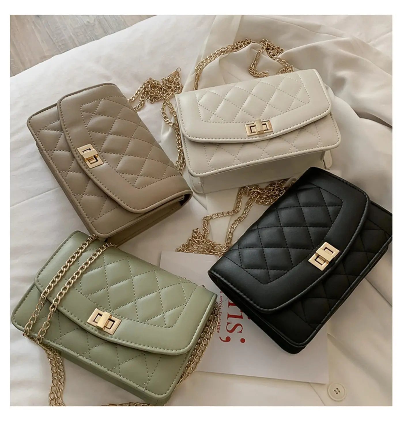 XSLING Embroidered Thread Shoulder Bags Rhombic Soft PU Leather Crossbody Bag