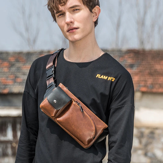 Xiao.P Vintage Chest Bag Travel Crossbody Brown Single Shoulder Bag