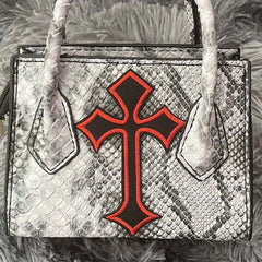Xiuya Gothic Snake Pattern Chain Shoulder Bag Y2k Vintage PU Leather Handbag