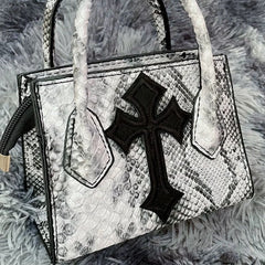 Xiuya Gothic Snake Pattern Chain Shoulder Bag Y2k Vintage PU Leather Handbag