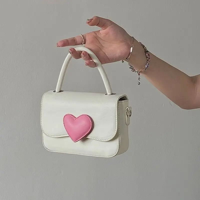 Xiuya Pink Love Contrast Girl Handbag Ladies French Chain Crossbody Bag