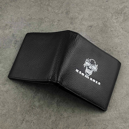 Skull Bifold Zipper Leather Wallet for Men Boys