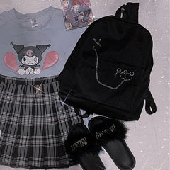 Harajuku Punk Canvas Women Backpack Preppy Style Hollow Out Chains Bag