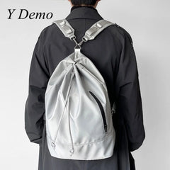Preppy Style Drawstring Backpack Solid Color Schoolbag
