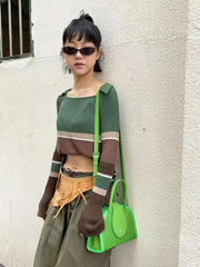 Y2K Girls Messenger Bags Green Mesh Shoulder Small Tote Handbags